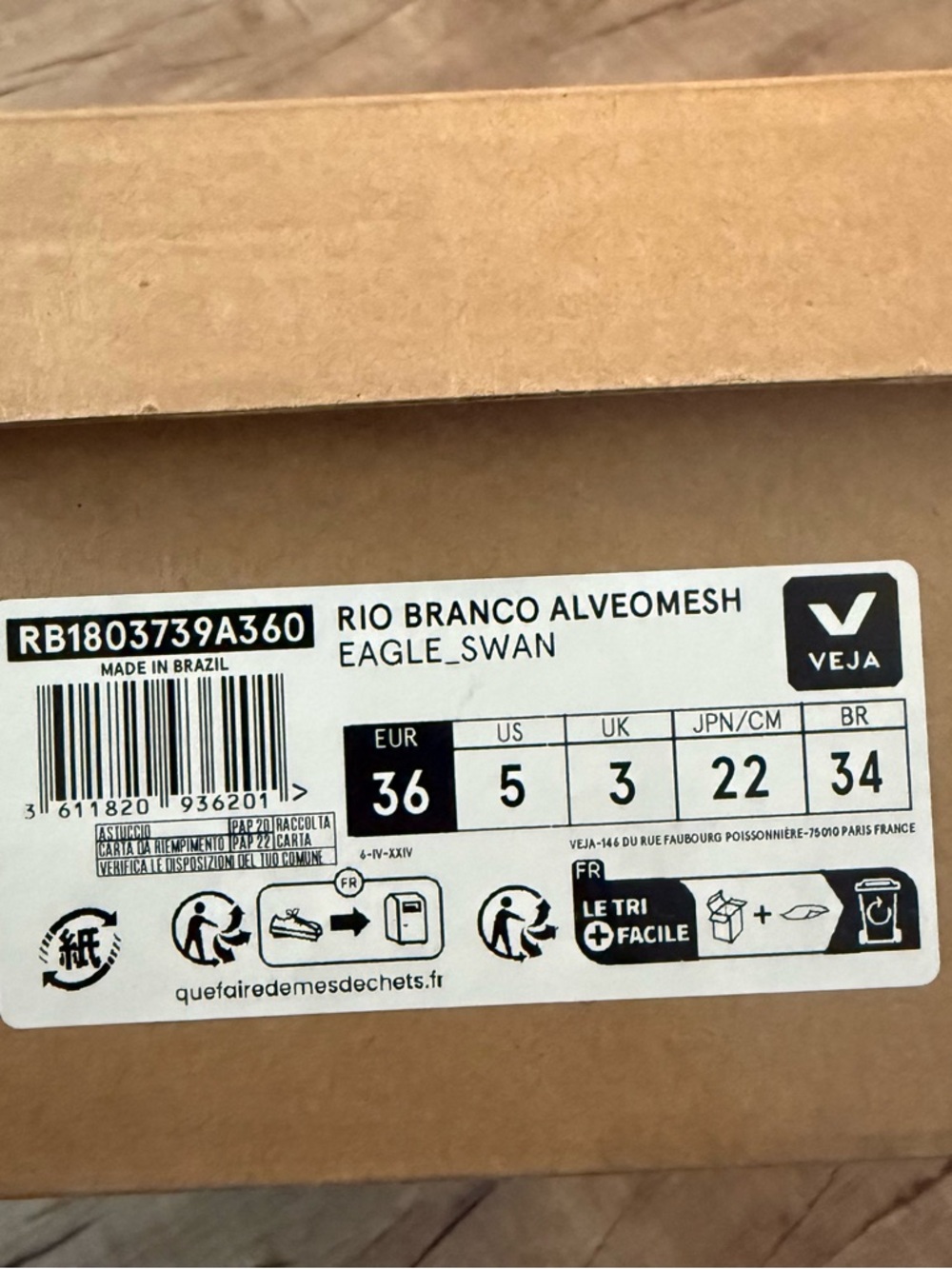 Veja Rio Branco Alveomesh Sneakers in Brown and Cream - Picture 6 of 6